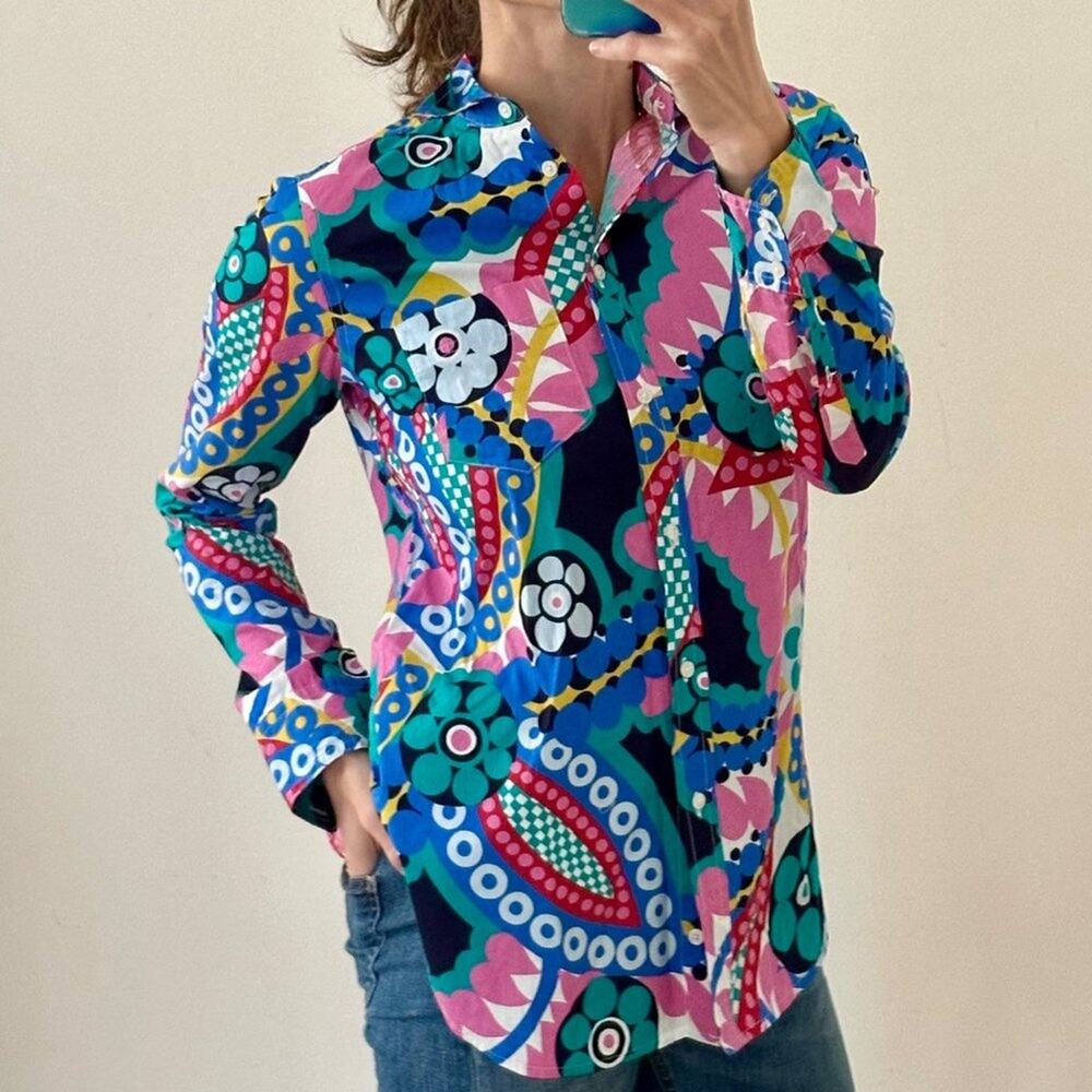 Women's J Crew Ratti Kaleidoscope Long Sleeve Button Down Sz 0 - Picture 11 of 11